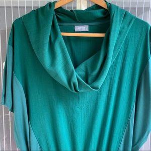 Figwood teal sleeveless tunic dress with cowl neck